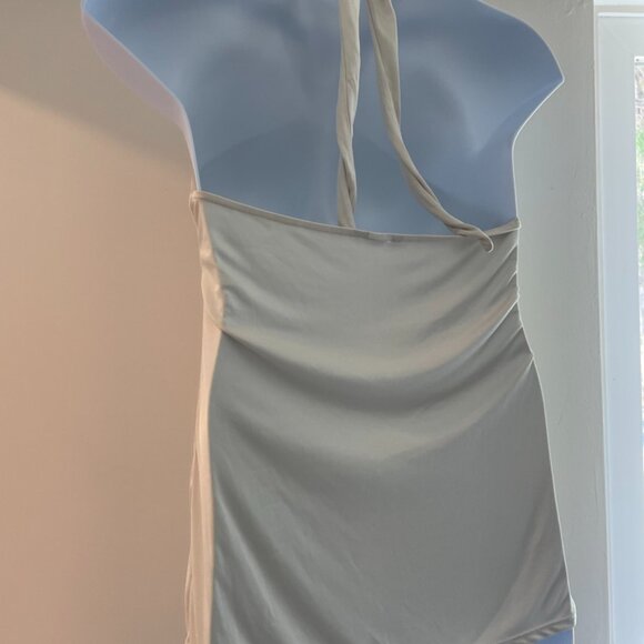 Women's Ivory/Off White/Cream Tie neck Draped fabric Halter Top - Picture 2 of 13